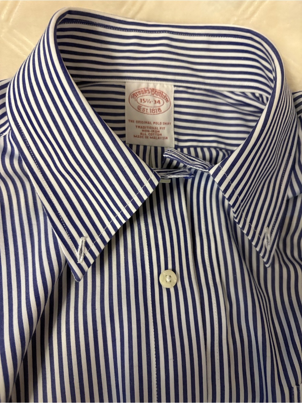 Brooks Brothers Original Polo Blue & White Stripes Long Sleeve Dress Shirt